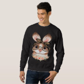Sweatshirt Cute Bunny Face Floral Leopard Print Glasses EAST (Devant entier)