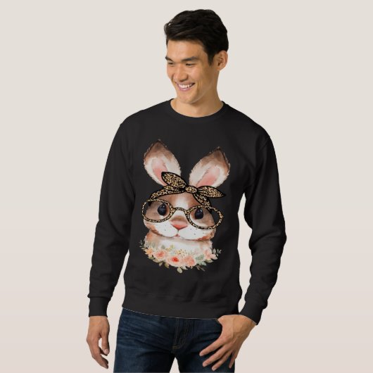 Sweatshirt Cute Bunny Face Floral  Leopard Print Glasses EAST (Devant entier)