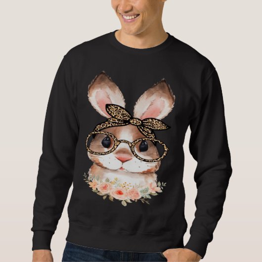 Sweatshirt Cute Bunny Face Floral Leopard Print Glasses EAST (Devant)