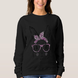 Sweatshirt Cute Bunny Face Leopard lunettes Headband Happy Ea