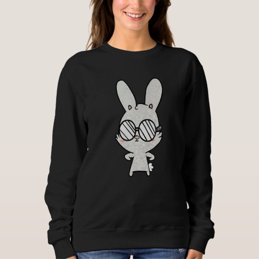 Sweatshirt Cute Bunny Face Leopard lunettes Headband Happy Ea (Devant)