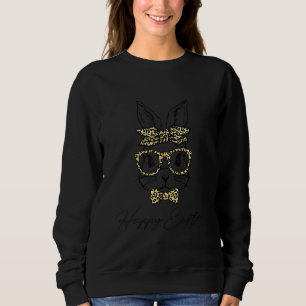 Sweatshirt Cute Bunny Face Leopard lunettes Headband Happy Ea