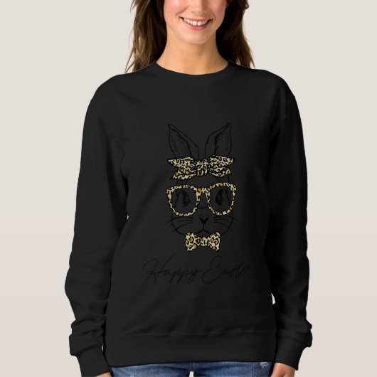 Sweatshirt Cute Bunny Face Leopard lunettes Headband Happy Ea (Devant)
