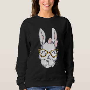 Sweatshirt Cute Bunny Face Leopard lunettes Headband Happy Ea