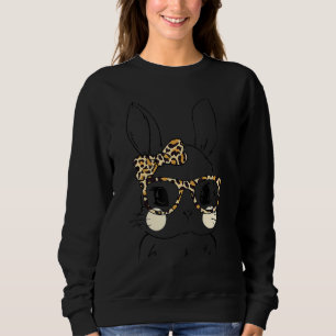 Sweatshirt Cute Bunny Face Leopard lunettes Headband Happy Ea