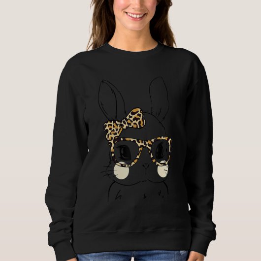 Sweatshirt Cute Bunny Face Leopard lunettes Headband Happy Ea (Devant)