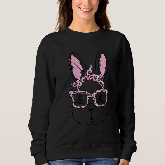 Sweatshirt Cute Bunny Face Leopard lunettes Headband Happy Ea (Devant)