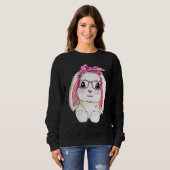 Sweatshirt Cute Bunny Face Leopard lunettes Headband Happy Ea (Devant entier)