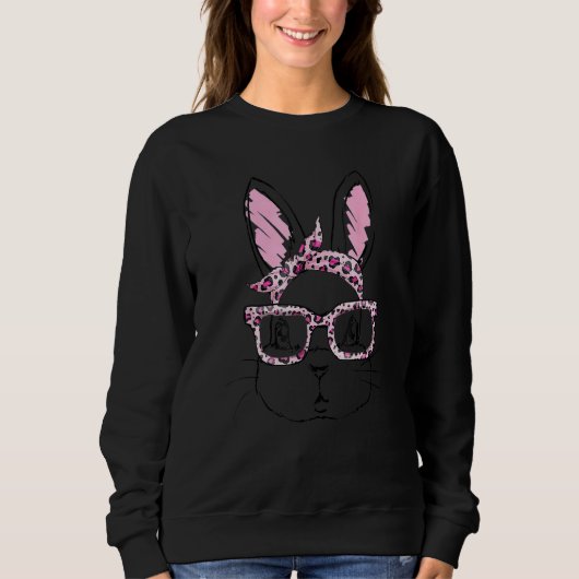 Sweatshirt Cute Bunny Face Leopard lunettes Headband Happy Ea (Devant)