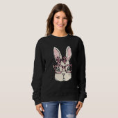 Sweatshirt Cute Bunny Face Pink Leopard lunettes Bow Cravate  (Devant entier)