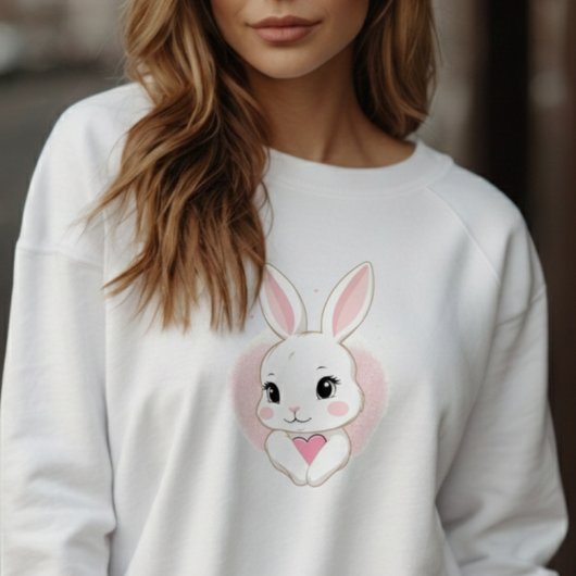 Sweatshirt Cute Bunny Holding Heart | Romantic Design