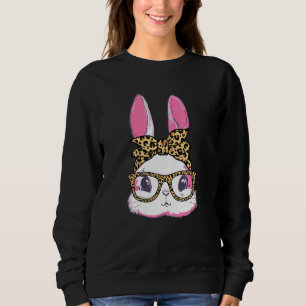 Sweatshirt Cute Bunny Leopard Messy Lunettes Bun Happ Headban
