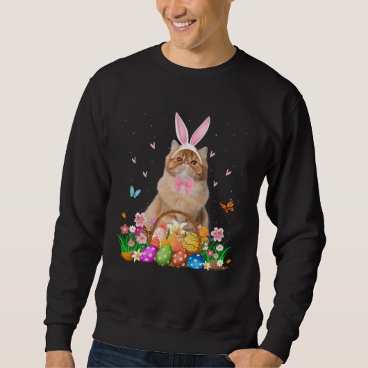 Sweatshirt Cute Bunny Persian Cat & Easter Egg Basket Easter (Devant)