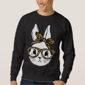 Sweatshirt Cute Bunny Rabbit Face Messy Bun Leopard Glasses G (Devant)