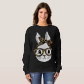 Sweatshirt Cute Bunny Rabbit Face Messy Bun Leopard Glasses G (Devant entier)