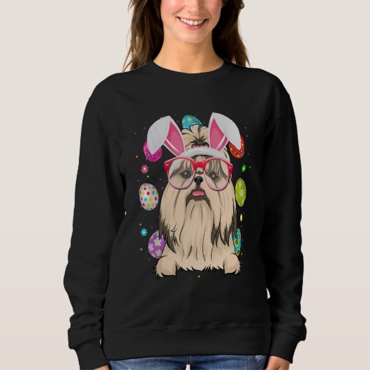 Sweatshirt Cute Bunny Shih Tzu Dog Face Easter Eggs Easter Da (Devant)