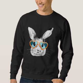 Sweatshirt Cute Bunny With Heart Glasses Easter Day Easter Ra
