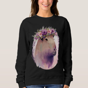 Sweatshirt Cute Capybara Rodent Couronne Floral Watercolo
