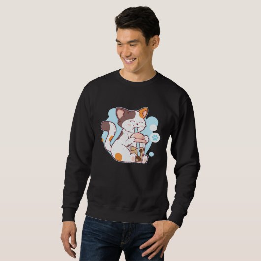 Sweatshirt Cute Cat Drinking Bubble Tea  Tea  Costume (Devant entier)