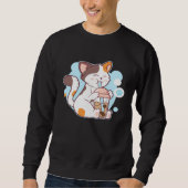 Sweatshirt Cute Cat Drinking Bubble Tea  Tea  Costume (Devant)