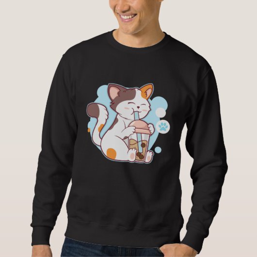 Sweatshirt Cute Cat Drinking Bubble Tea Tea Costume (Devant)