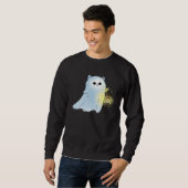 Sweatshirt Cute Cat Ghost With Lantern Spook Phantom Hallowee (Devant entier)