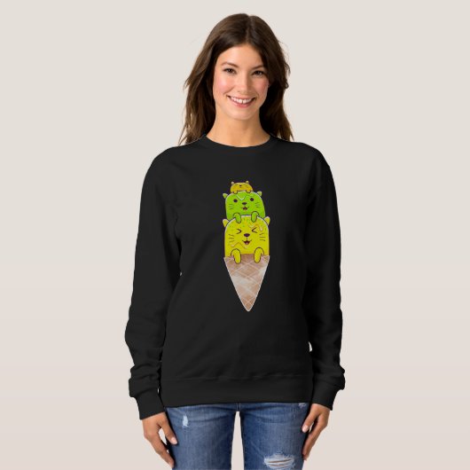 Sweatshirt Cute Cat Ice Cream Cone Triple Scoop (Devant entier)