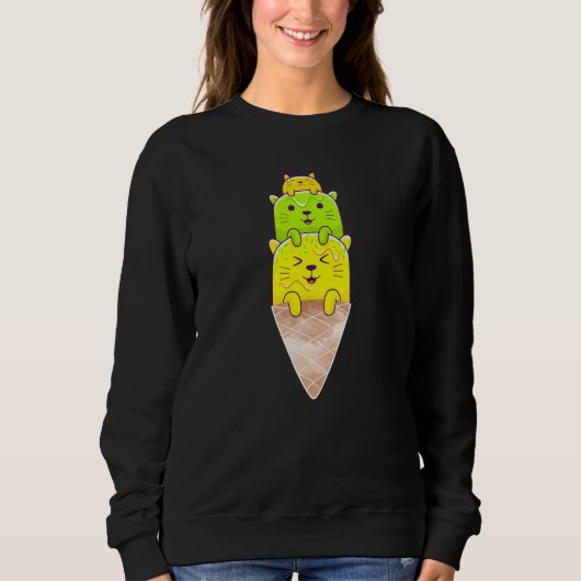 Sweatshirt Cute Cat Ice Cream Cone Triple Scoop (Devant)