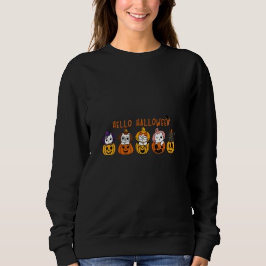 Sweatshirt Cute Cat In Pumpkin Halloween (Devant)