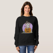 Sweatshirt Cute Cat in Witches Hat on Pumpkin with Candy  Hal (Devant entier)