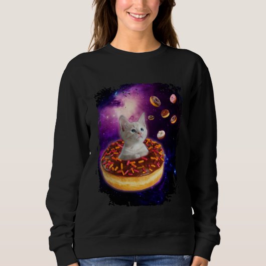 Sweatshirt Cute Cat Inside Donut in Space Boys Girl  Kitty in (Devant)