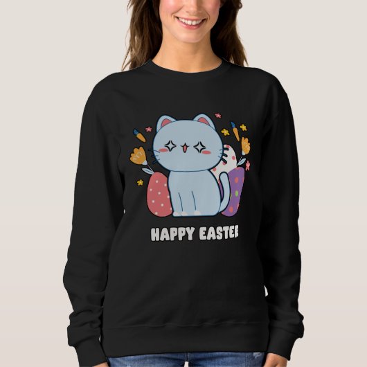 Sweatshirt Cute Cat Kitty Happy Easter Day Egg Hunter Boys Gi (Devant)