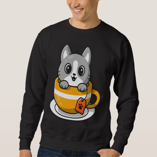 Sweatshirt Cute Cat Kitty in a coffee or tea cup (Devant)