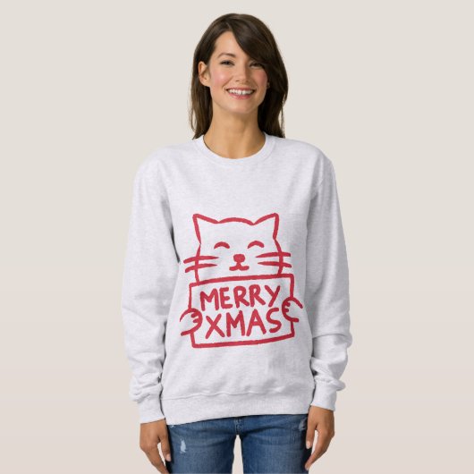 Sweatshirt Cute Cat Merry Xmas (Devant entier)
