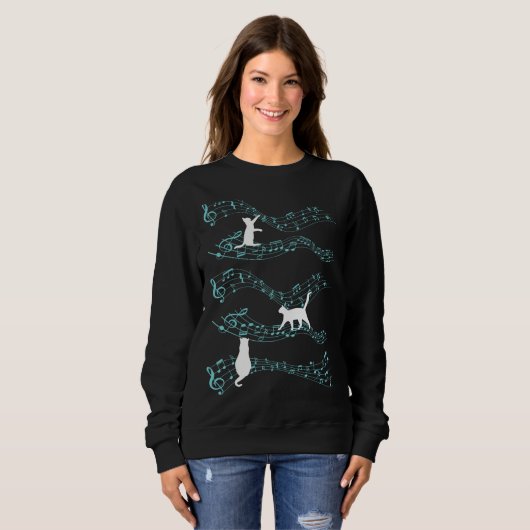 Sweatshirt Cute Cat Playing On Musical Notes Sheets Music (Devant entier)