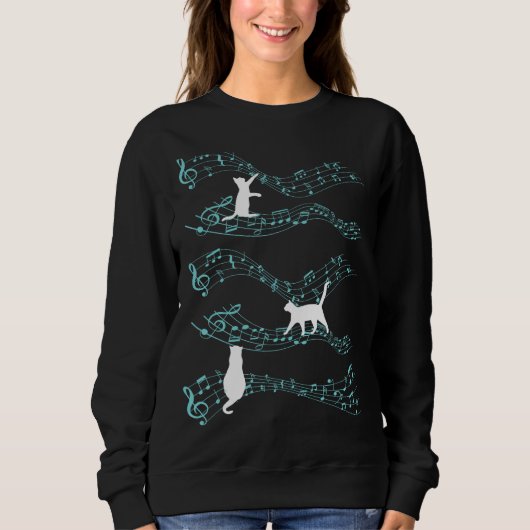 Sweatshirt Cute Cat Playing On Musical Notes Sheets Music (Devant)