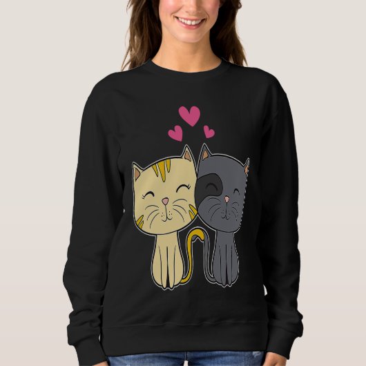 Sweatshirt Cute Cat Red Heart  for Him Her Cat  Valentine Day (Devant)