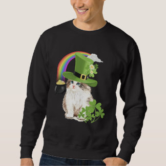 Sweatshirt Cute Cat  St Patricks Day Shamrock Rainbow Patty K