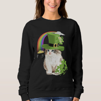 Sweatshirt Cute Cat  St Patricks Day Shamrock Rainbow Patty K
