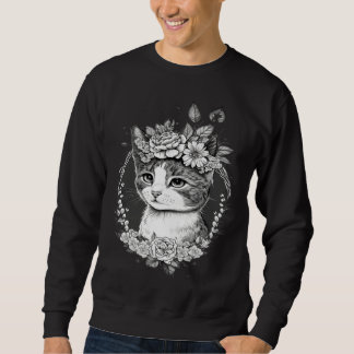 Sweatshirt Cute Cat with Floral Headband Cat Mom