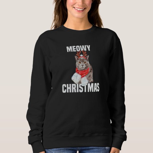 Sweatshirt Cute Chartreux Cat with Reindeer Costume Meowy Chr (Devant)