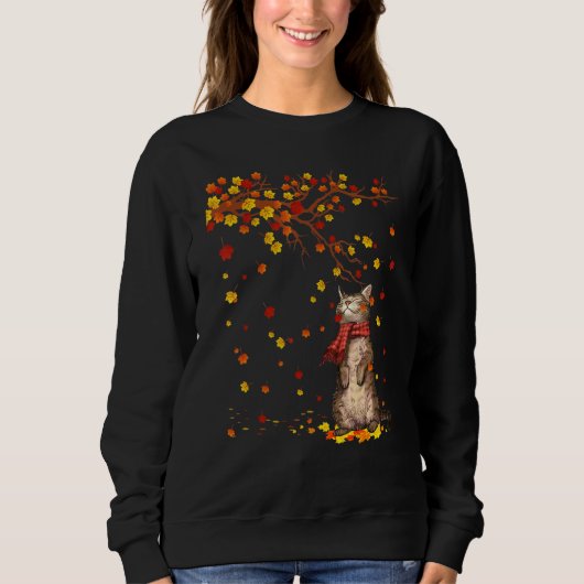 Sweatshirt Cute Chat Kitty Automne Feuilles Chat Hommes Femme (Devant)