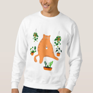 Sweatshirt Cute Chat Orange Avec Plante, Mignonne Cadeau Chat