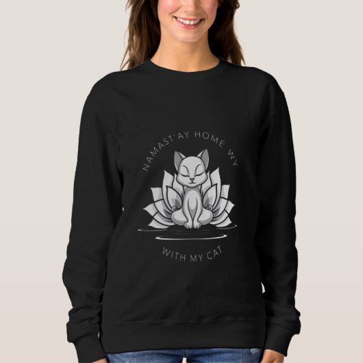 Sweatshirt Cute Chat Yoga Chemise Namaste Maison Avec Mon Cha (Devant)