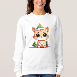 Sweatshirt Cute Chibi Kawaii Dessin de Noël Kitty Chat