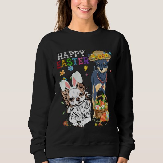 Sweatshirt Cute Chihuahua Dogs With Easter Egg Basket Easter  (Devant)