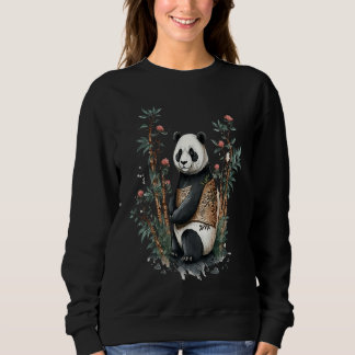 Sweatshirt Cute Chinese Style Panda beautiful Flowers