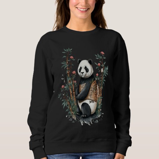 Sweatshirt Cute Chinese Style Panda beautiful Flowers (Devant)