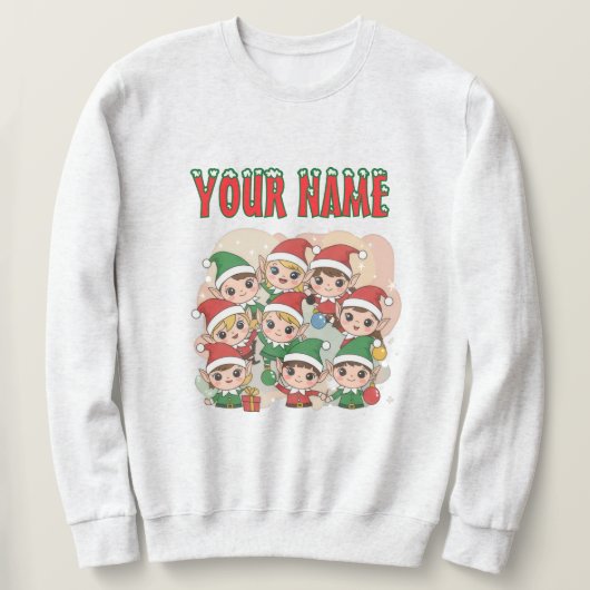 Sweatshirt Cute Christmas Elves Squad Cartoon Illustration (Design devant)