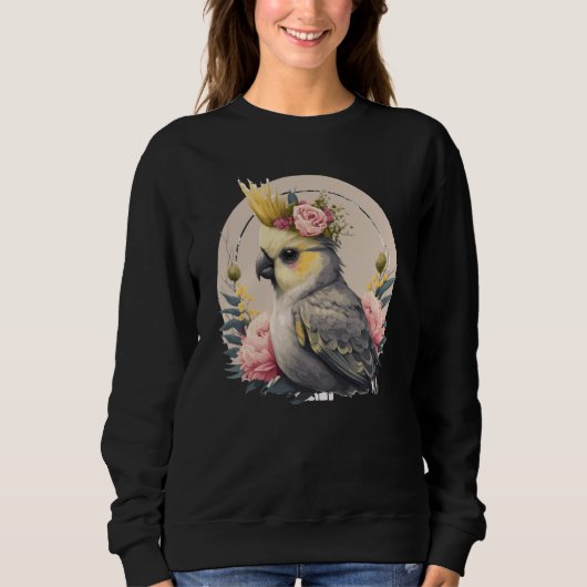 Sweatshirt Cute Cockatiel Parrot Bird Flower Crown Pet Birds (Devant)